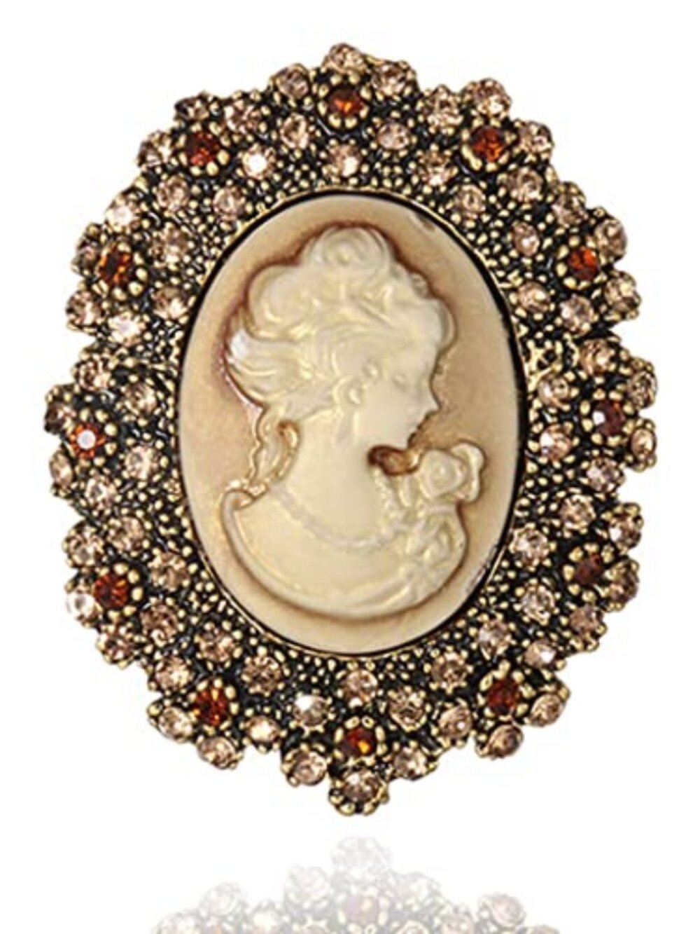 Victorian Vintage Beauty Lady Portrait Brooch Pins with Crystal Rhinestones,